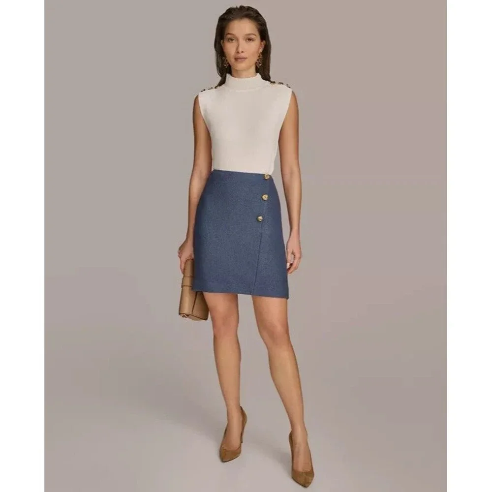 Donna Karan New York Women's Wool-Blend Trendy chic Dressy Pencil Skirt Blue 10